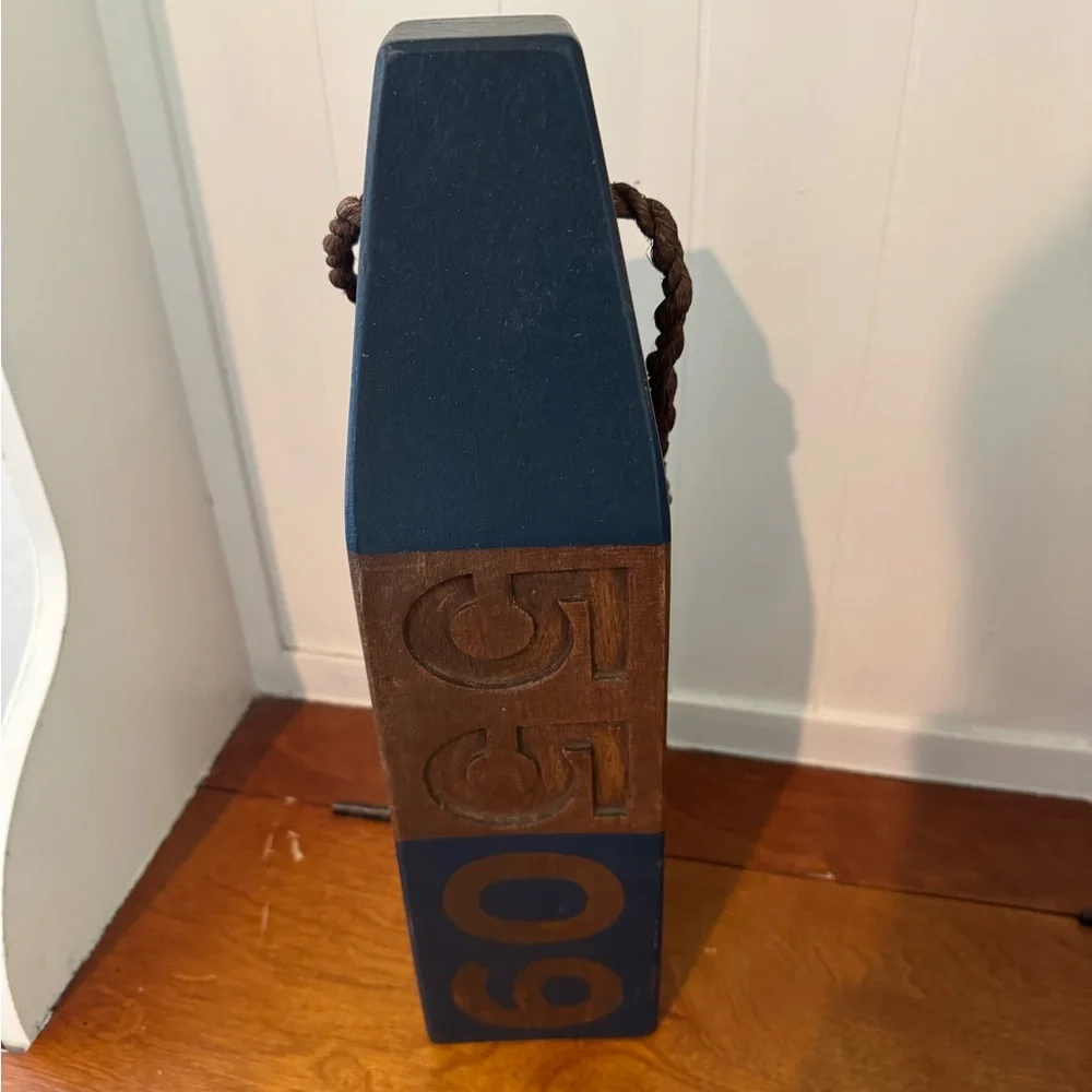 Pottery Barn Heavy Wood Buoy – 15” Navy & Dark Wood | EUC